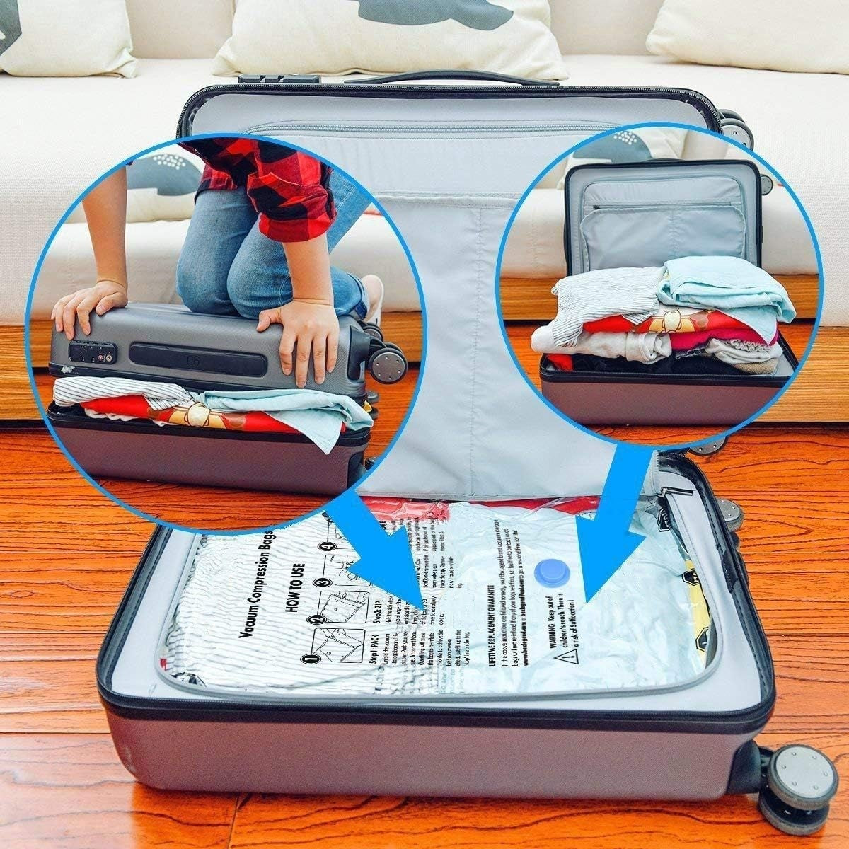 Pack 5 Sacs de rangement sous vide avec pompe